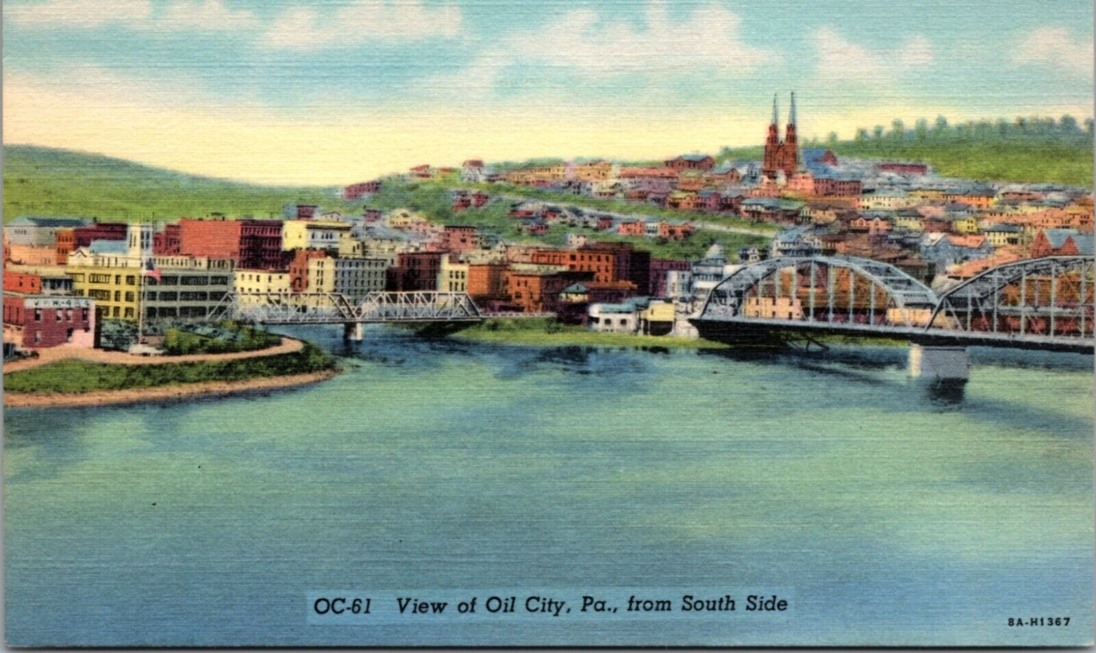 Vintage OC-61 Oil City Bird's Eye River View South Side - A13