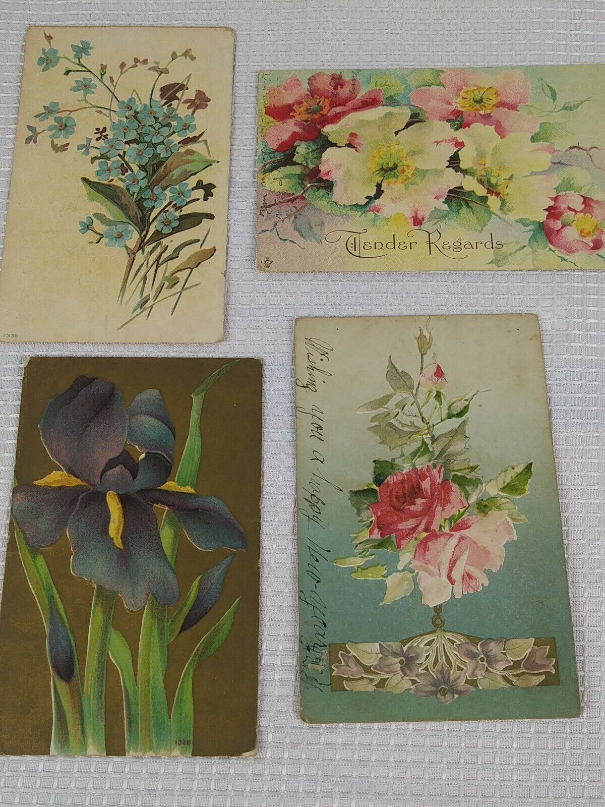Vintage 1913 Best Wishes Post Cards (4)  1913 Best Wishes Flower Post Cards WOW