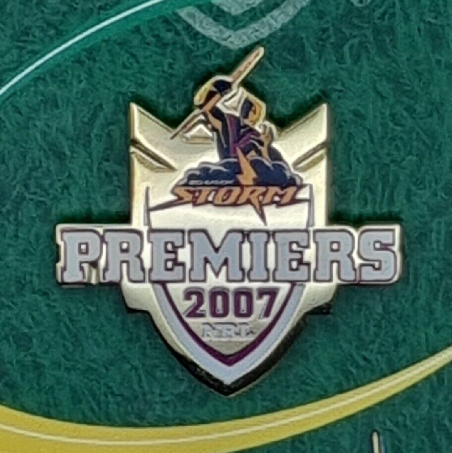 Melbourne Storm NRL 2007 Premiers Premiership Logo Pin or button.