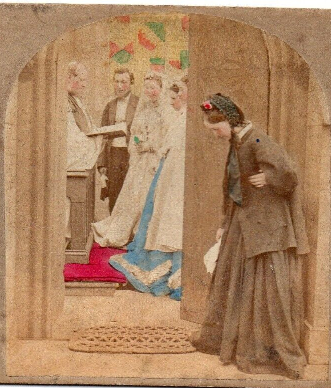 1854 Broken Vows.  Tinted  Stereoview Photo