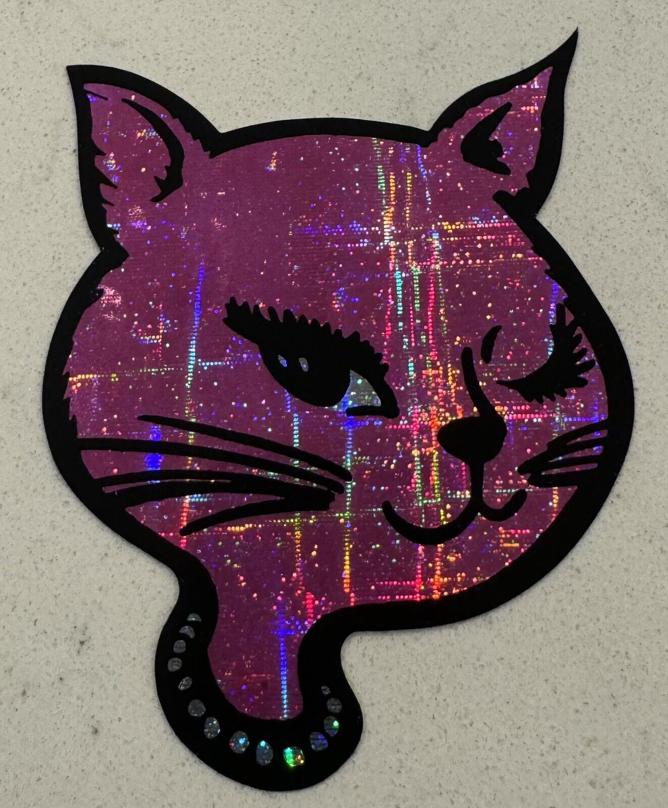 Vtg NOS Prism Sparkle Sticker Winking Cat Retro Kodak 1990s 