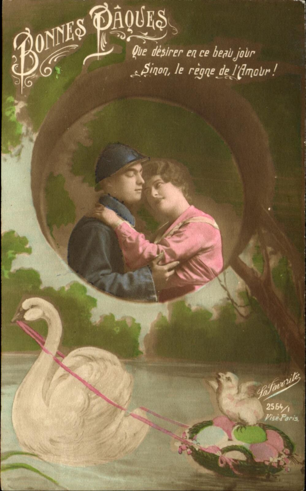 WWI WW1 French romantic Easter ~ soldier woman love romance swan chick eggs