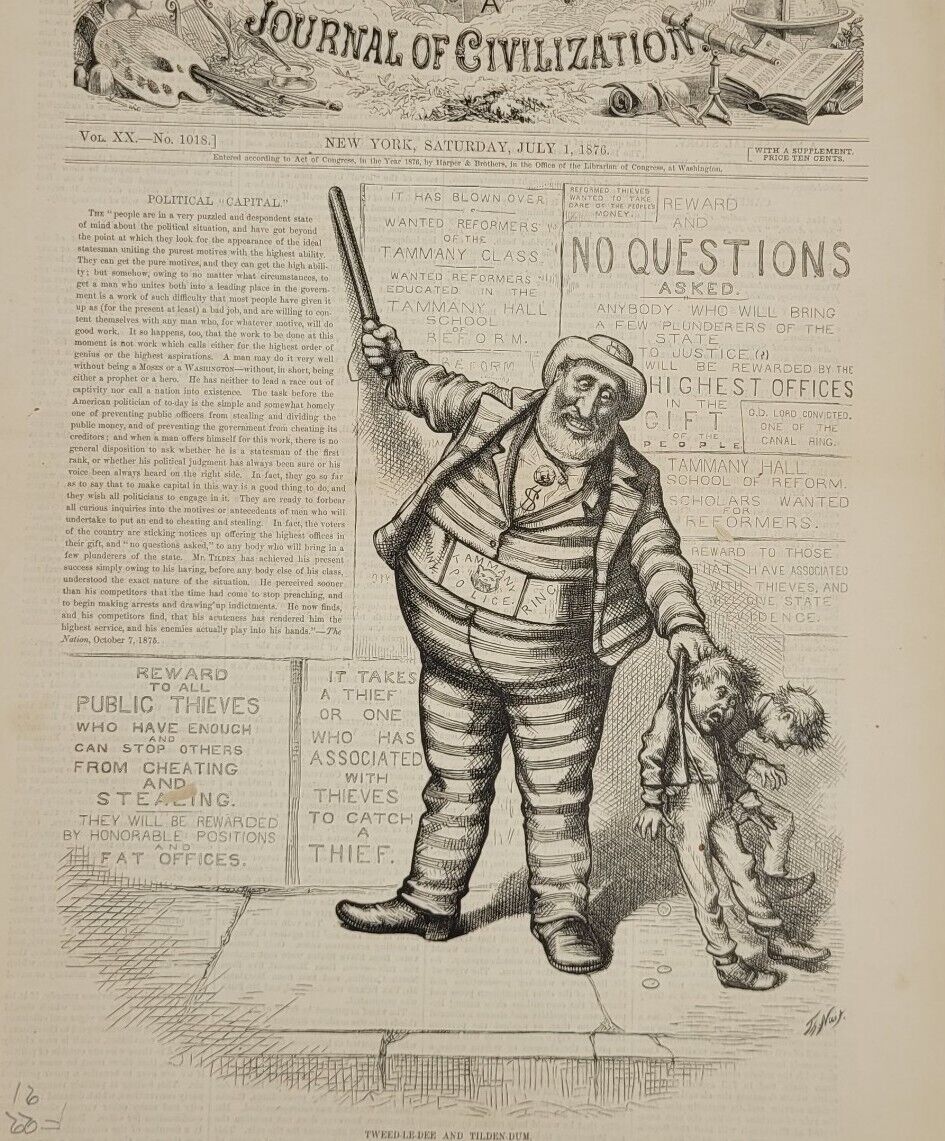 Harper\'s Weekly 7/1/1876  famous Nast cover that let to Tweed\'s hilarious arrest