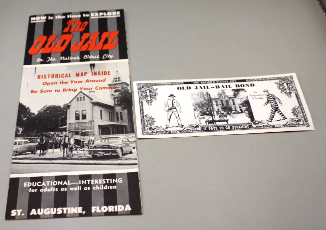 Vintage St Augustine Florida The Old Jail Souvenir Bail Bond Money brochure