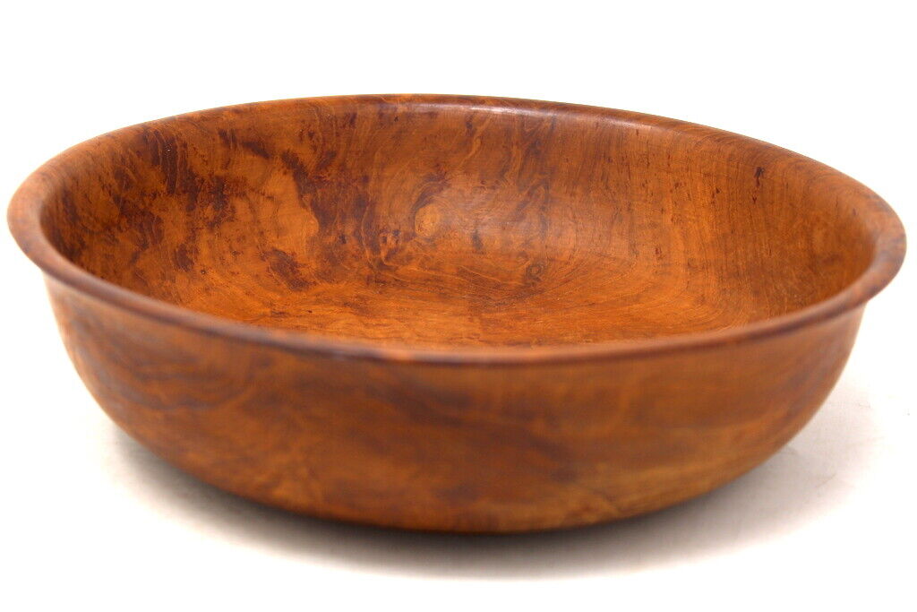Very Vintage Hand turned burl wood footed bowl 10 in. with old patina