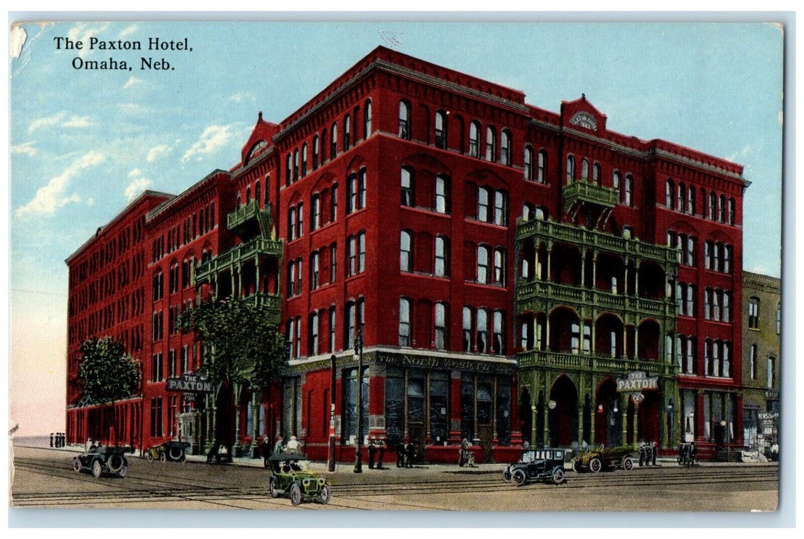 c1930's The Paxton Hotel Building Cars Street View Omaha Nebraska NE Postcard