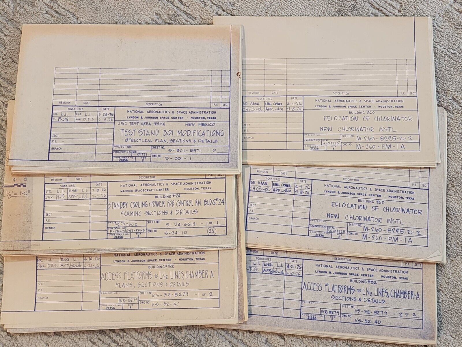 (6) 1976 NASA Johnson Space Center Original File Copy Blue Prints - Misc Plans