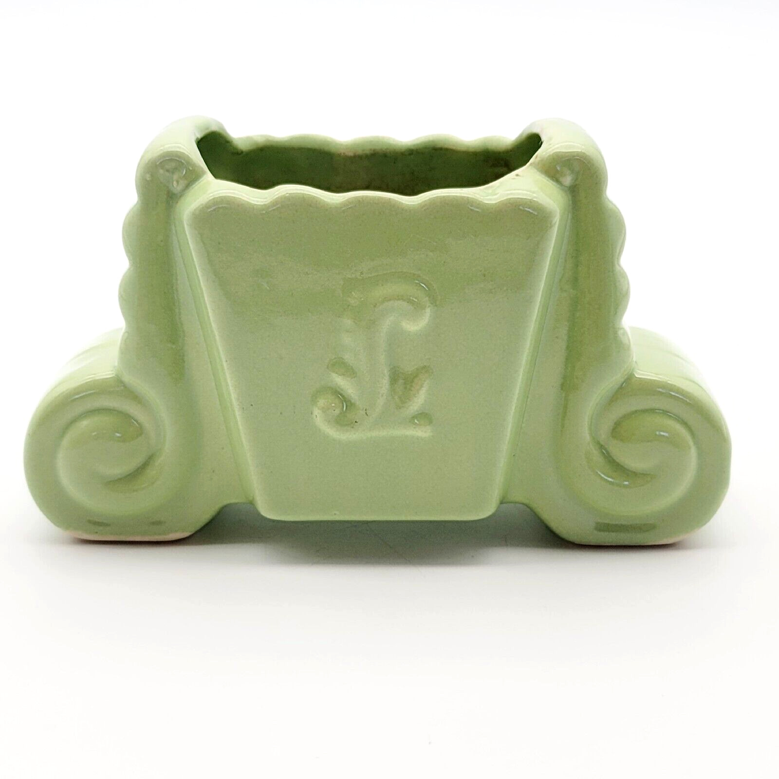 Green Vintage Ceramic Scroll Planter Pot