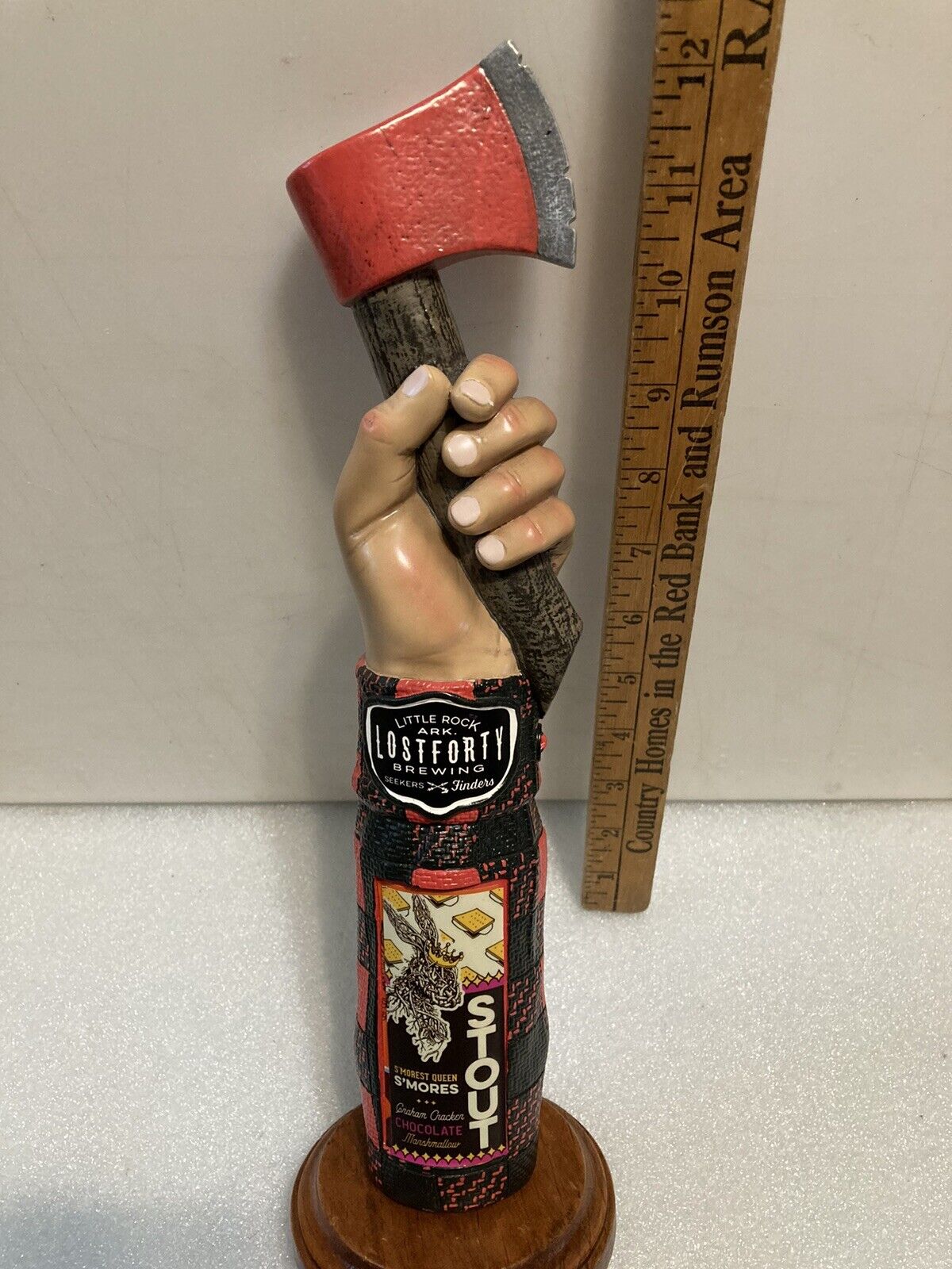 LOST FORTY LUMBERJACK AND AXE SMORES STOUT draft beer tap handle. ARKANSAS