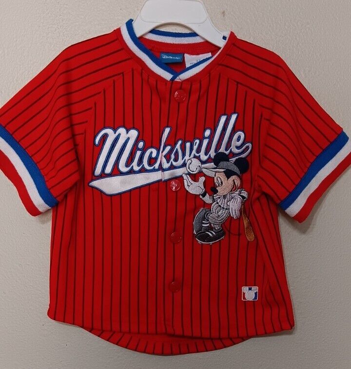 Vintage Disney Baseball Jersey Toddler 2T Embroidered Micksville Mickey 28 Red 