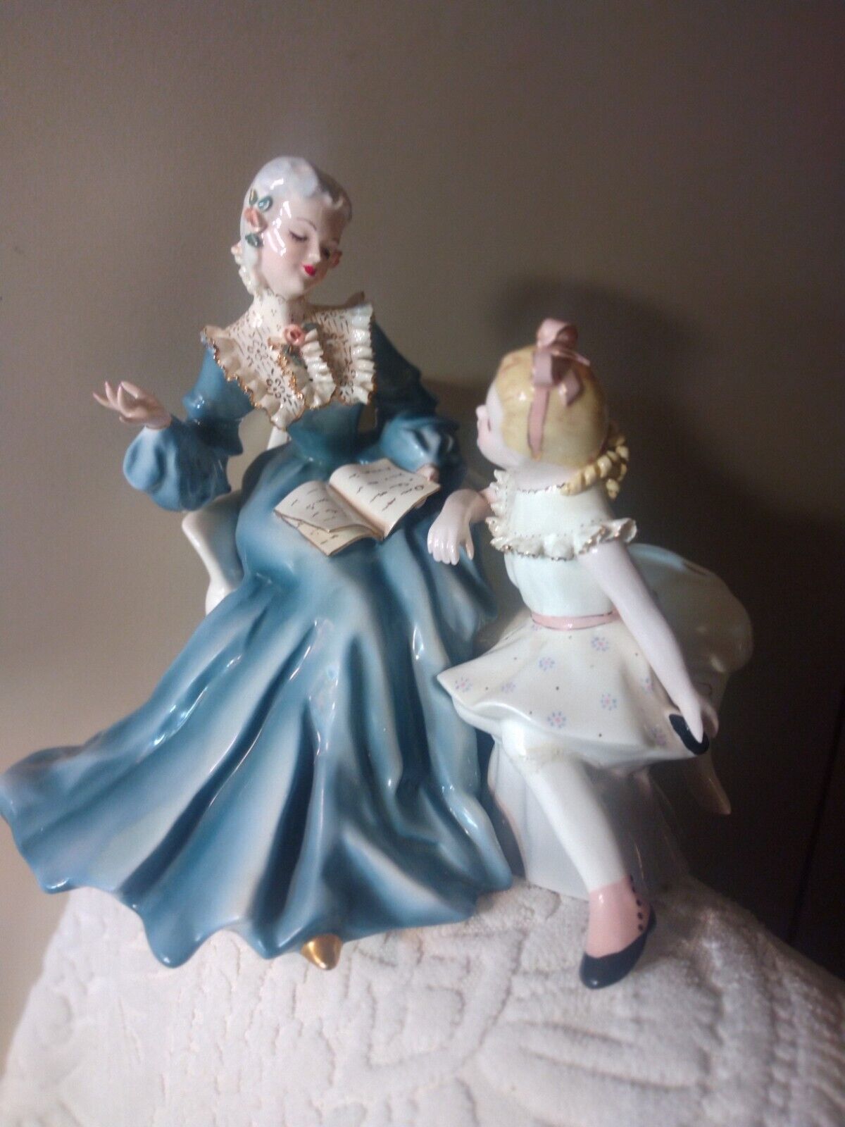Vtg Florence Ceramics Porcelain Figurine Pair STORY BOOK HOUR  50's SEE COND.