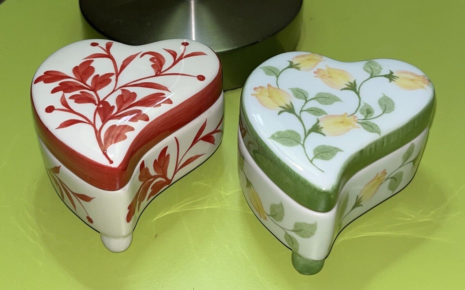 VTG Pair of Trinket Boxes Thailand Andrea by Sadek Porcelain Piano Shape EUC
