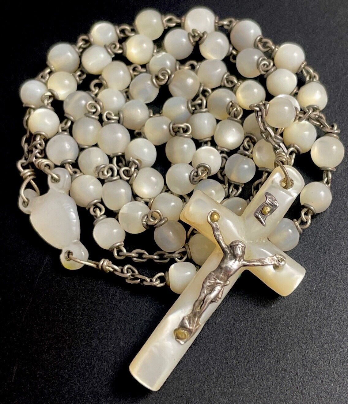 Vintage Catholic Genuine Mother Of Pearl MOP Rosary MOP Crucifix