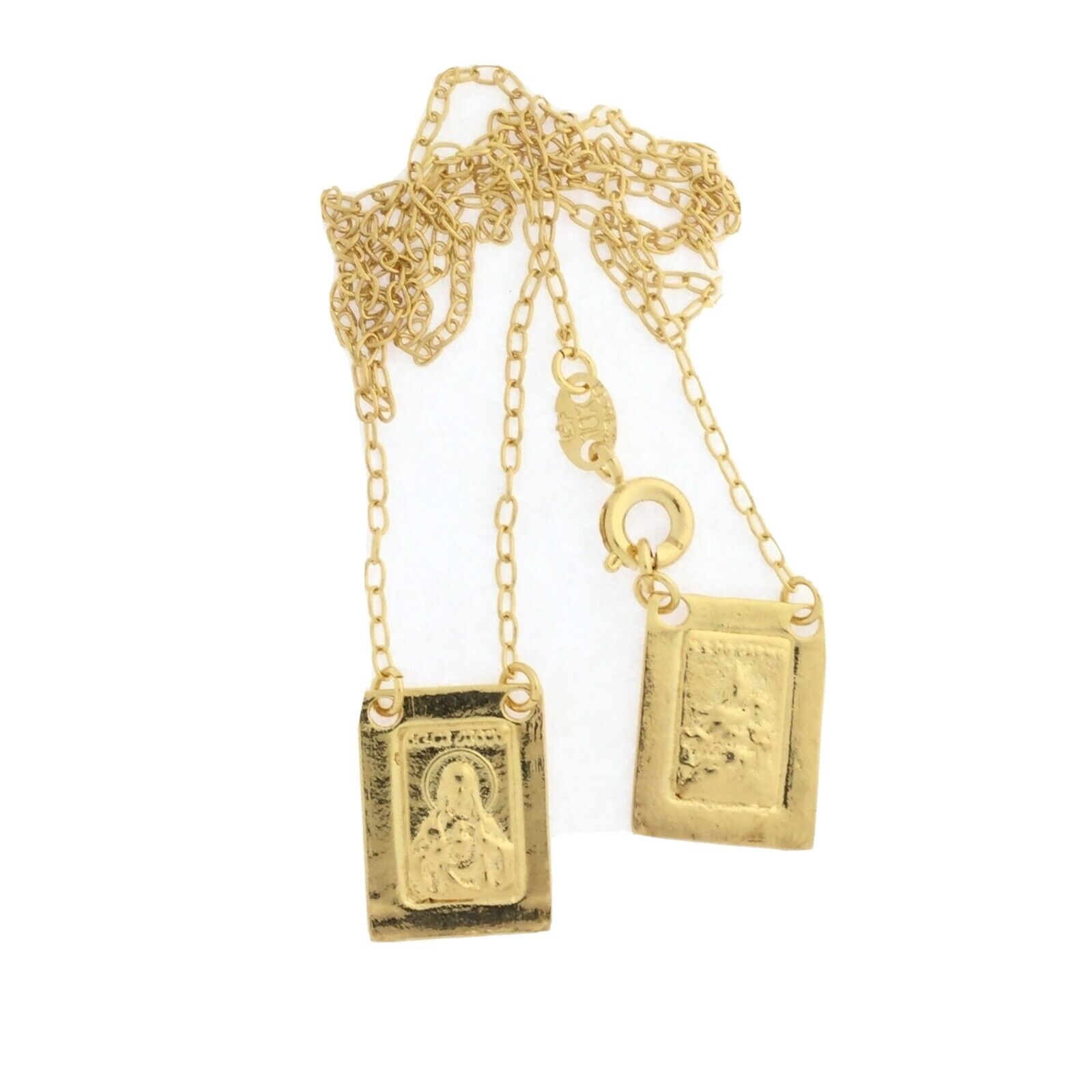 Gold Plated Engraved Square Scapular Medals Necklace  Virgen Mary Heart of Jesus