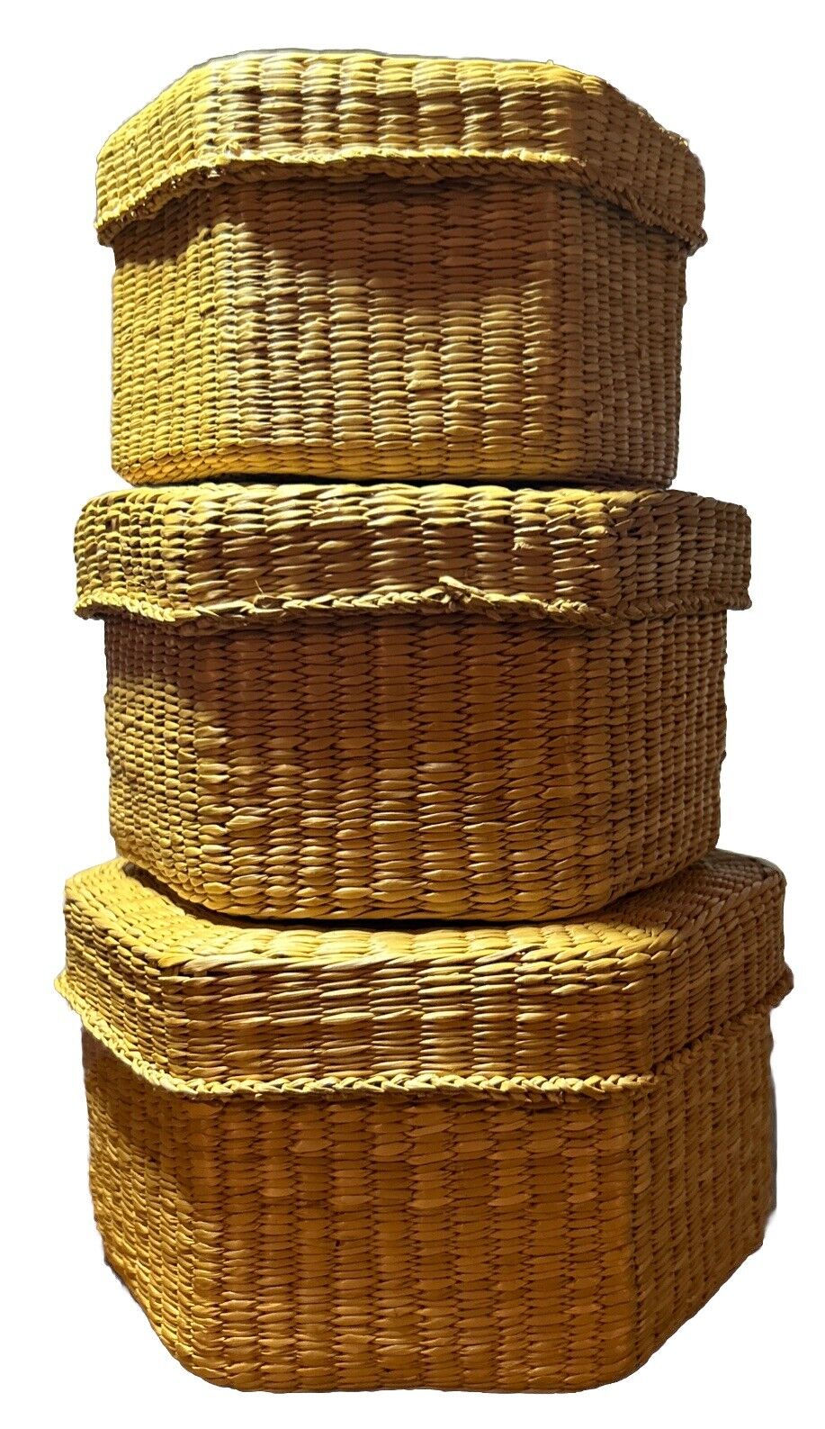 Set of 3 Hexagon Grass Woven Nesting Stacking Hand Trinket Tea Jewelry Basket