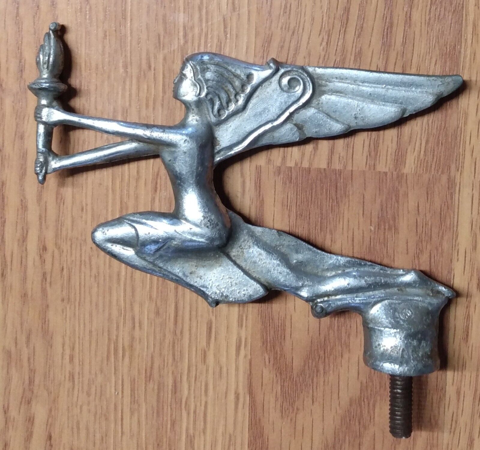 Vintage Flying Winged Lady Goddess with Torch Radiator Hood Ornament KS