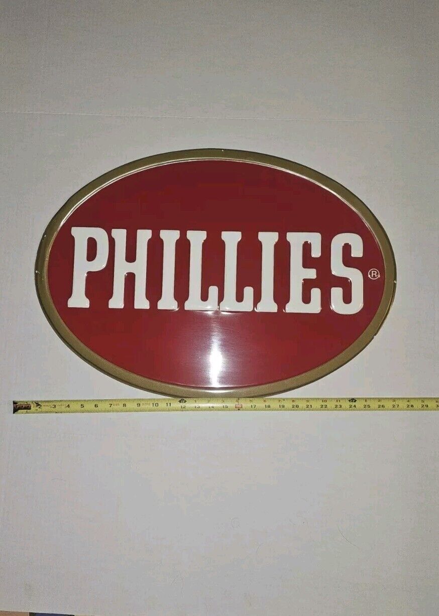 Vintage PHILLIES Blunts Cigars EMBOSSED Tobacco SIGN tin,  26 1/2\