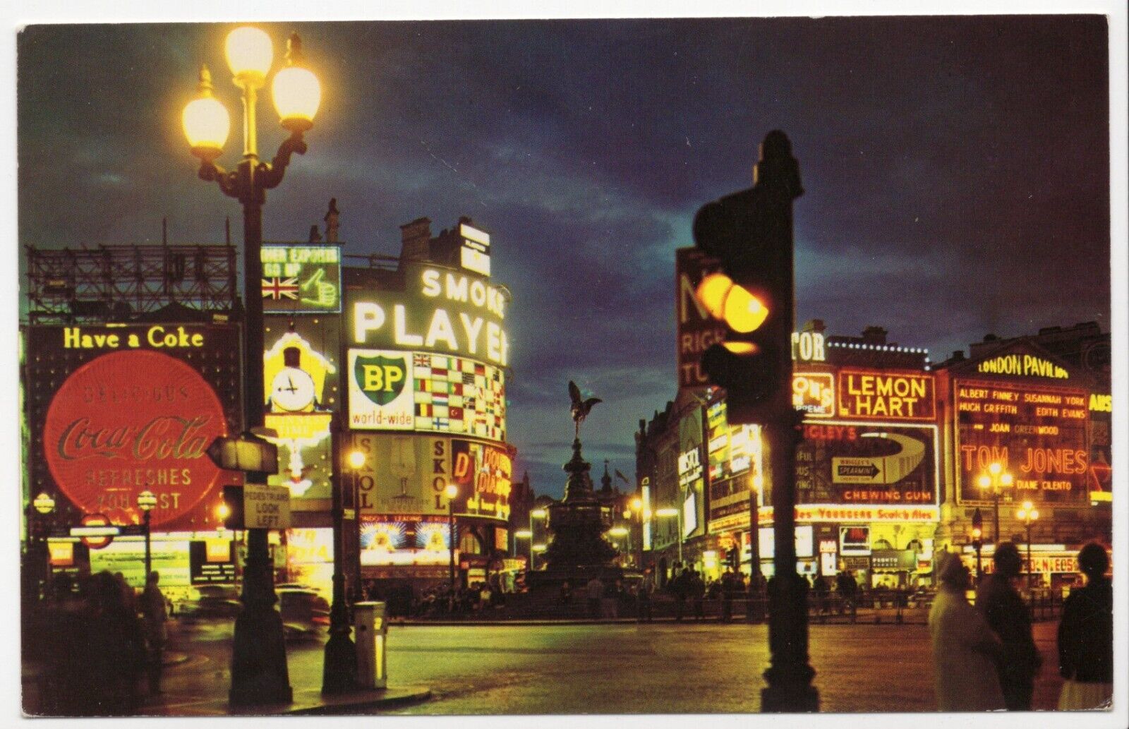 Vintage London At Night Piccadilly Circus Coca Cola Sign Chrome Postcard