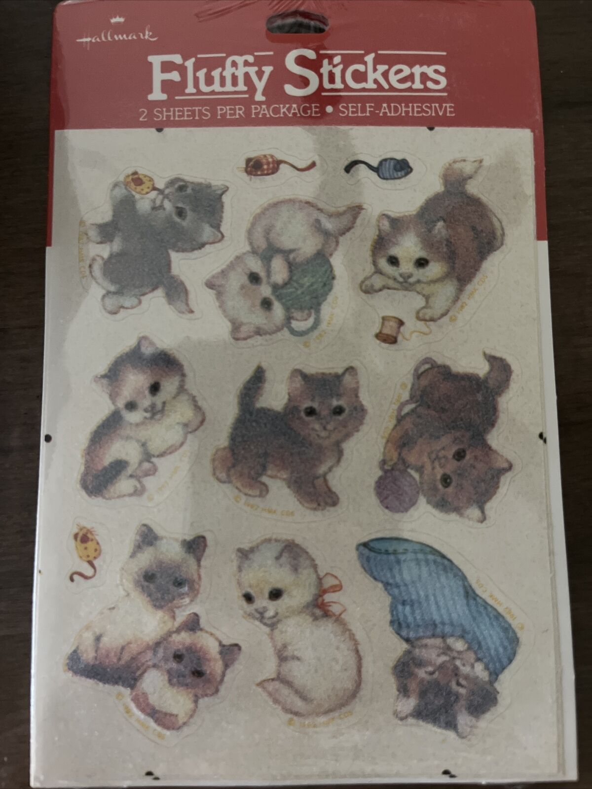 Hallmark NIP Vintage TWO SHEETS Of FLUFFY Fuzzy CATS/KITTENS STICKERS - 1980's
