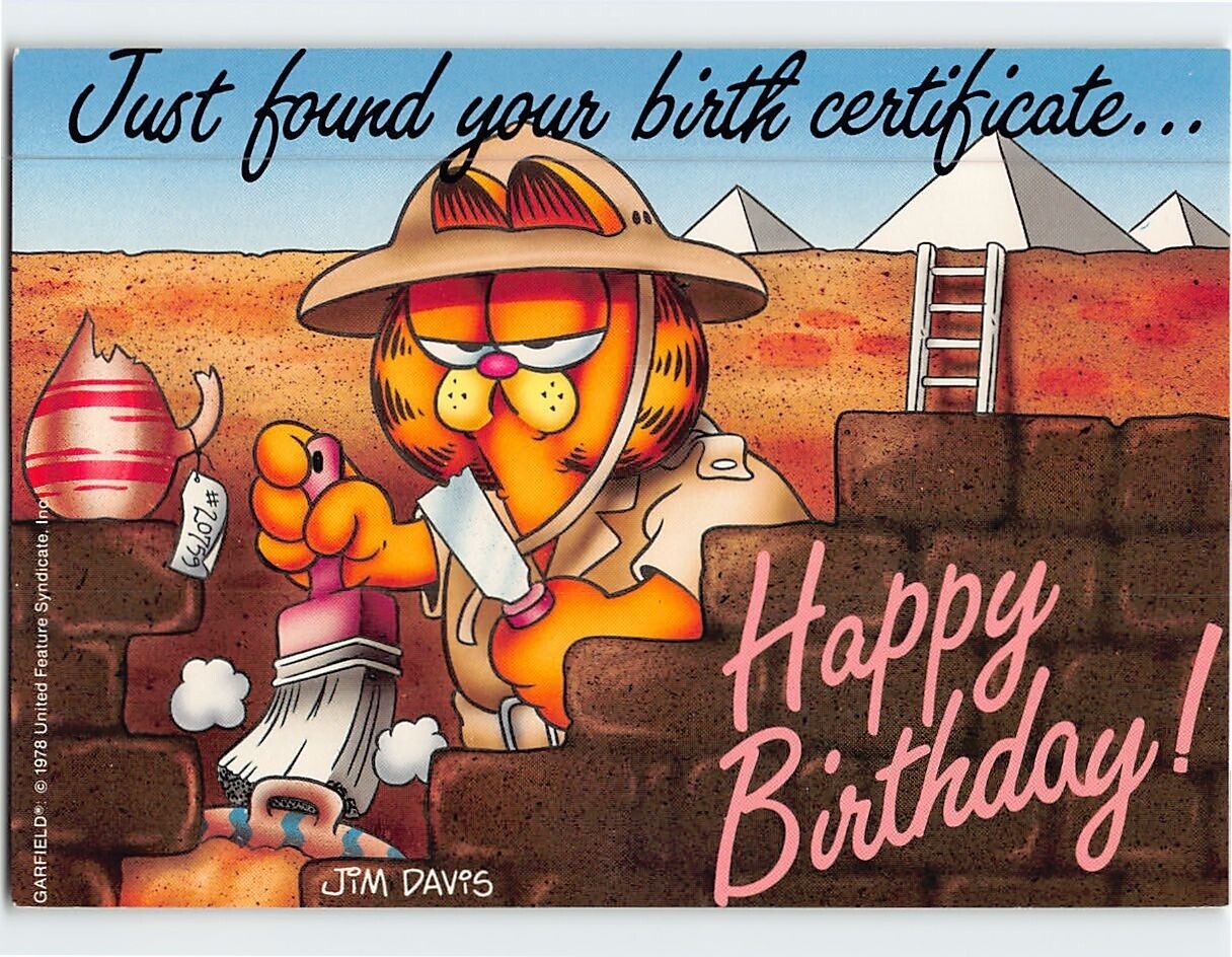 Postcard Birthday Greeting Card with Quote and Garfield Birthday Comic Art Print