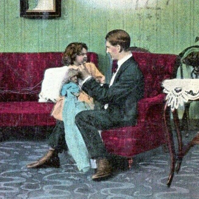 1911 Bamforth Comic Postcard Child Antique Doll Kiss Daddy Goodnight GJ