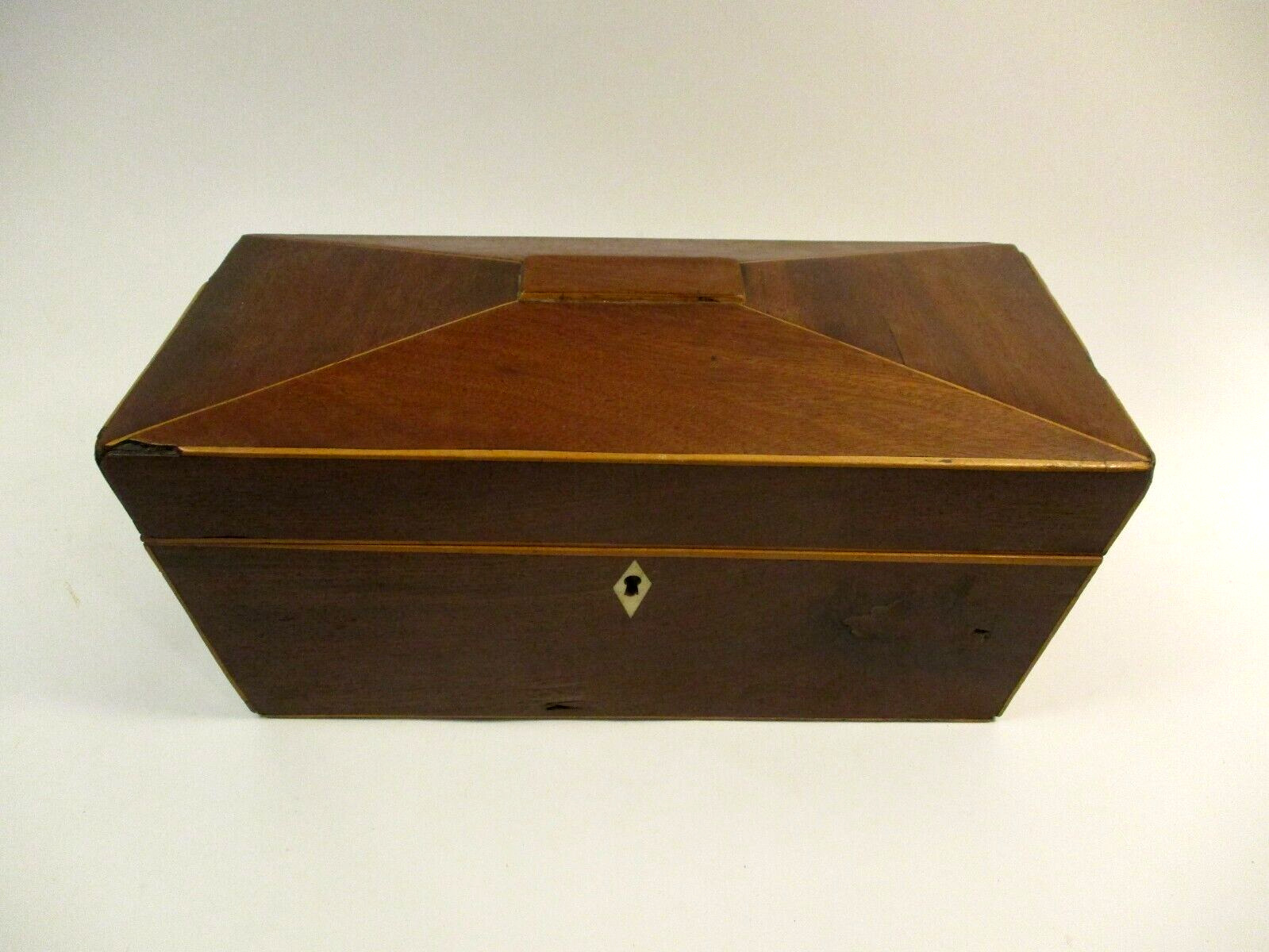 Antique 19th Century English Mahogany Wood Tea Caddy Box Double Eagle Handles