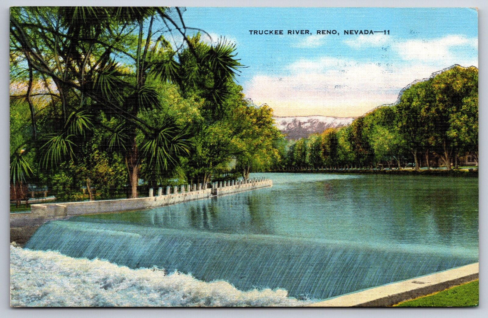 Reno Nevada~Truckee River Falls~Lake Tahoe~1940s Linen Postcard