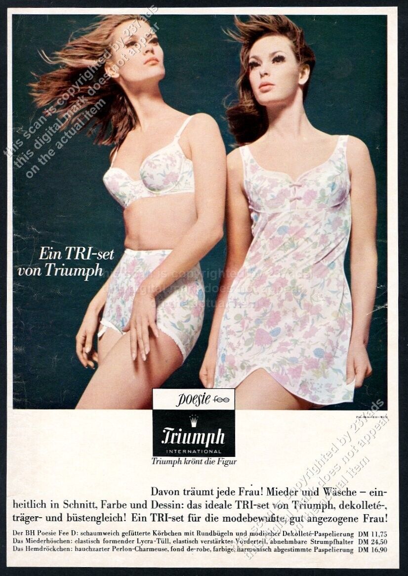 1965 Triumph lingerie flower bra panty slip 2 women photo German vtg print ad