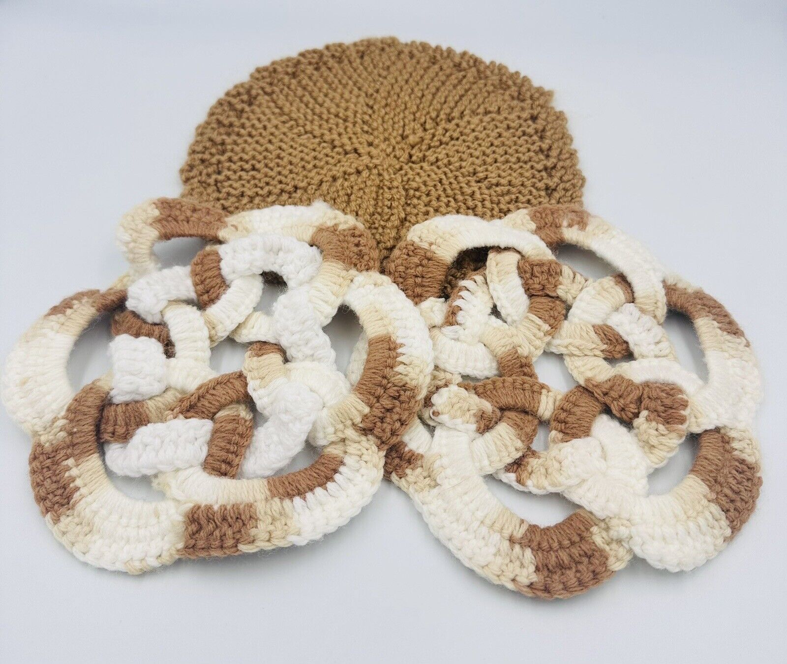 Lot 3 handmade vintage crochet doily hot pad - Brown, White