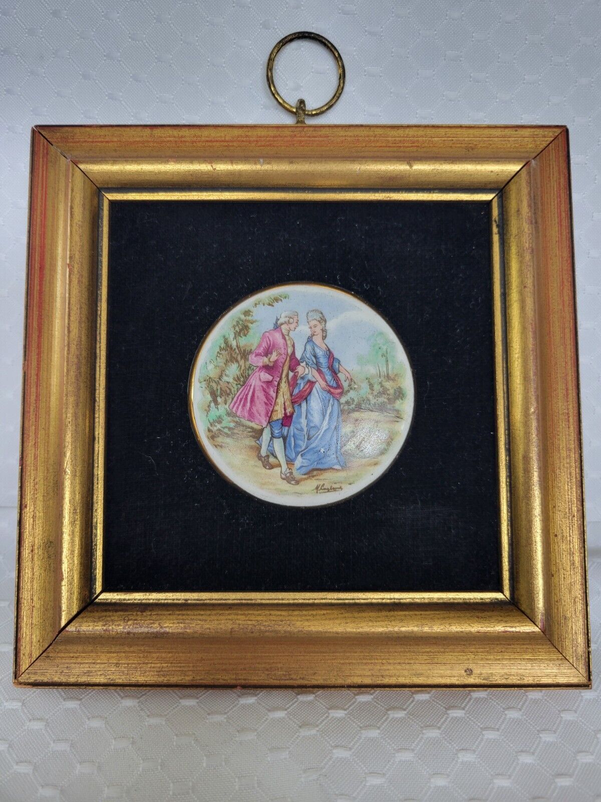 Vintage Beautiful Victorian Courting Cameo Framed on Black Velvet. Size 6x6.