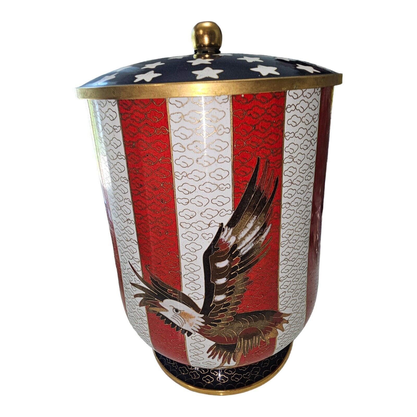 Large Patriotic Stars  Stripes and Eagle Metal Container Pre-owned Never Used