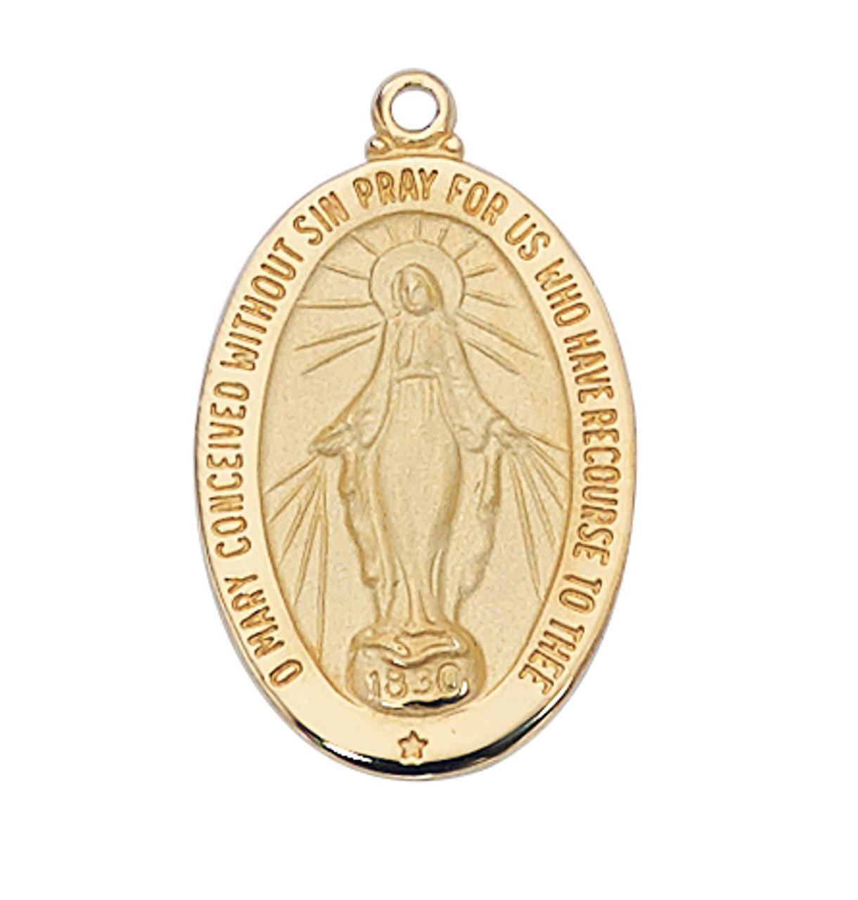 Gold Tone Sterling Silver Miraculous Medal Size 1in Features 20in Long Chain