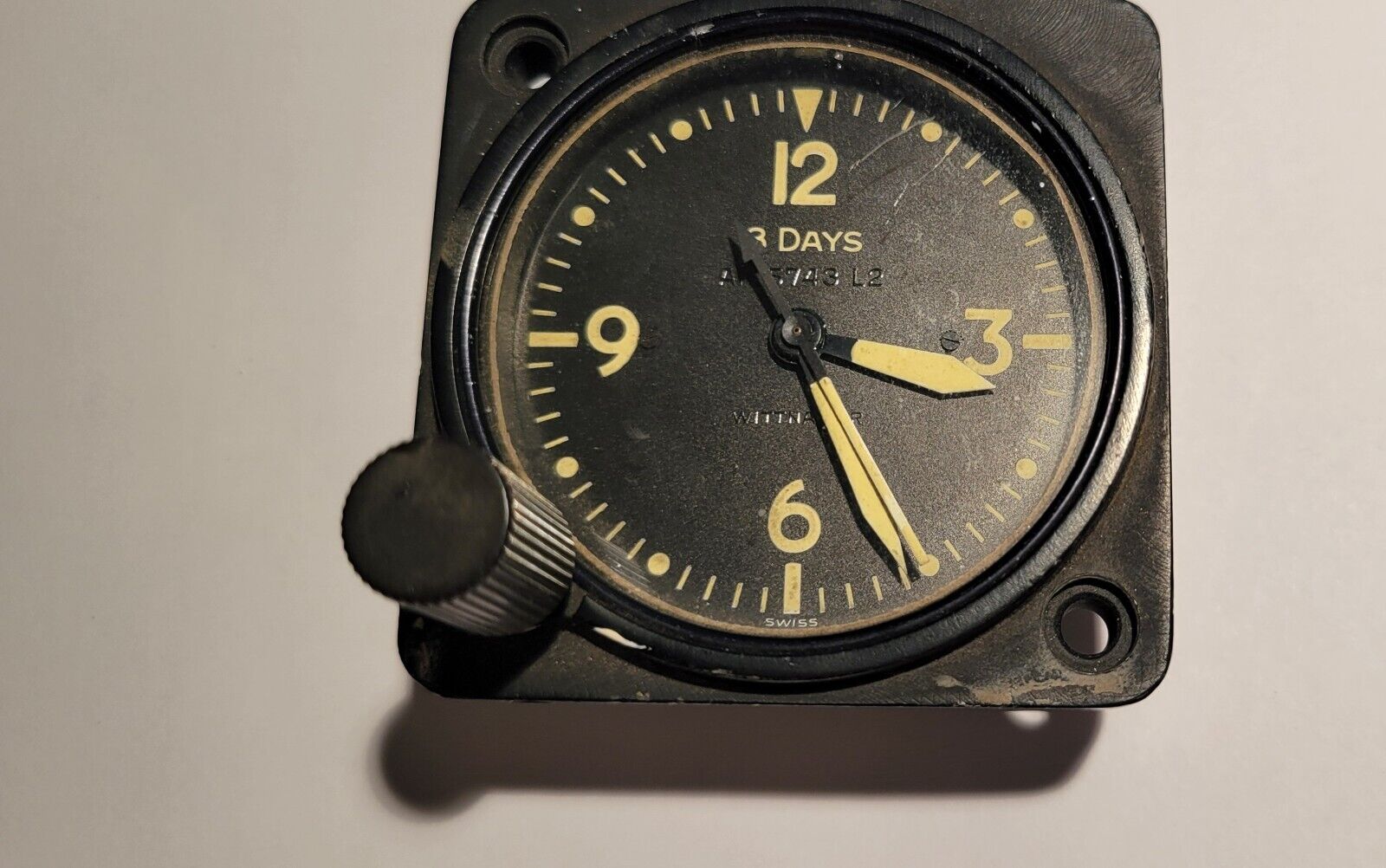 WWII aircraft clock made by Longines Wittnauer Watch CO dial 1 7/8