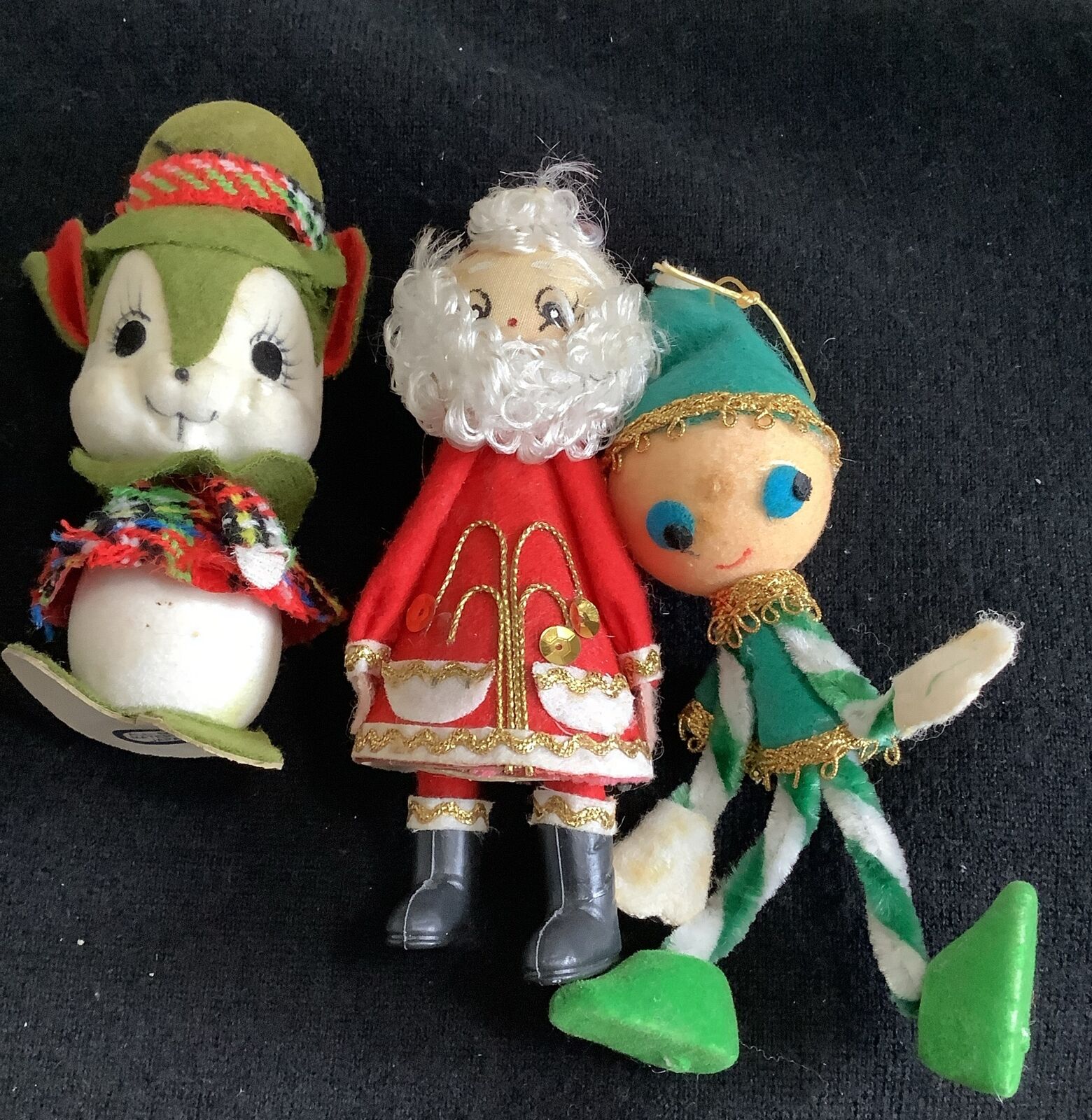 3 Vintage Christmas Ornaments Kitschy Made In Japan Santa Clause Elf Mouse