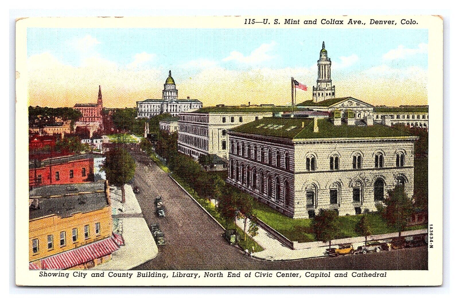 U. S. Mint & Colfax Avenue Denver Colorado c1946 Postcard