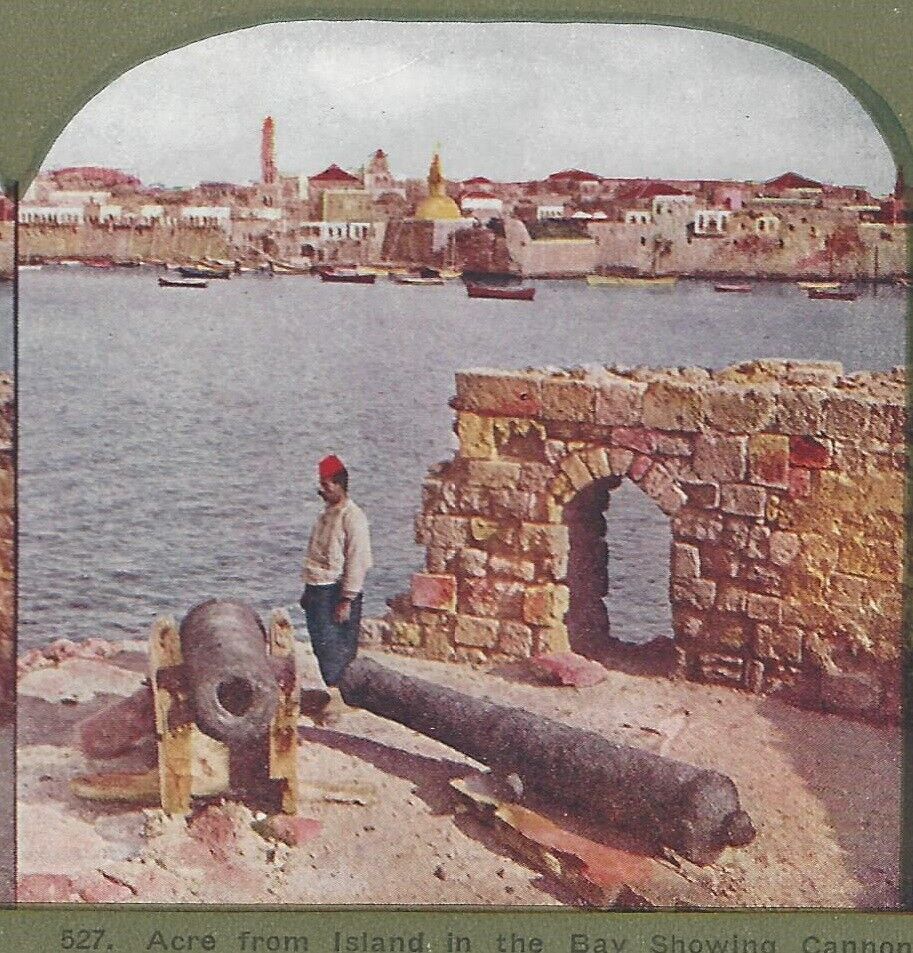 Acre, Palestine, From Island, Showing Canon of Napolean, 1904 Color Stereoview