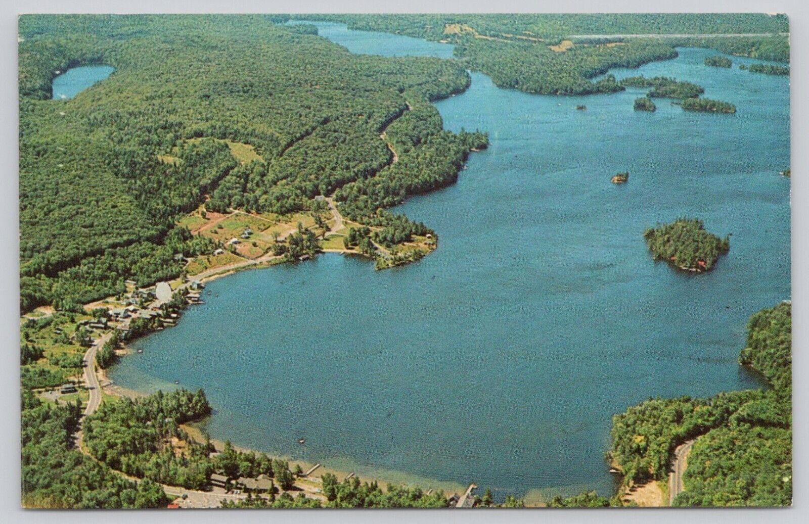 Postcard  Blue Mt Lake NY aerial view chrome *a5