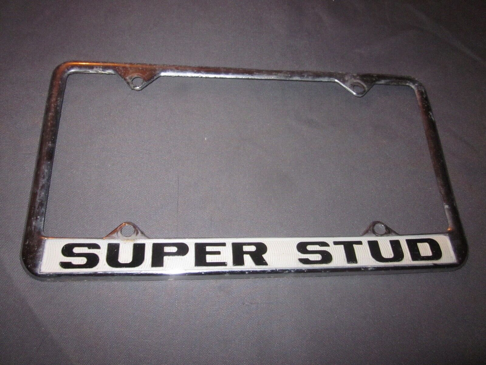 Vintage SUPER STUD Metal LICENSE PLATE FRAME