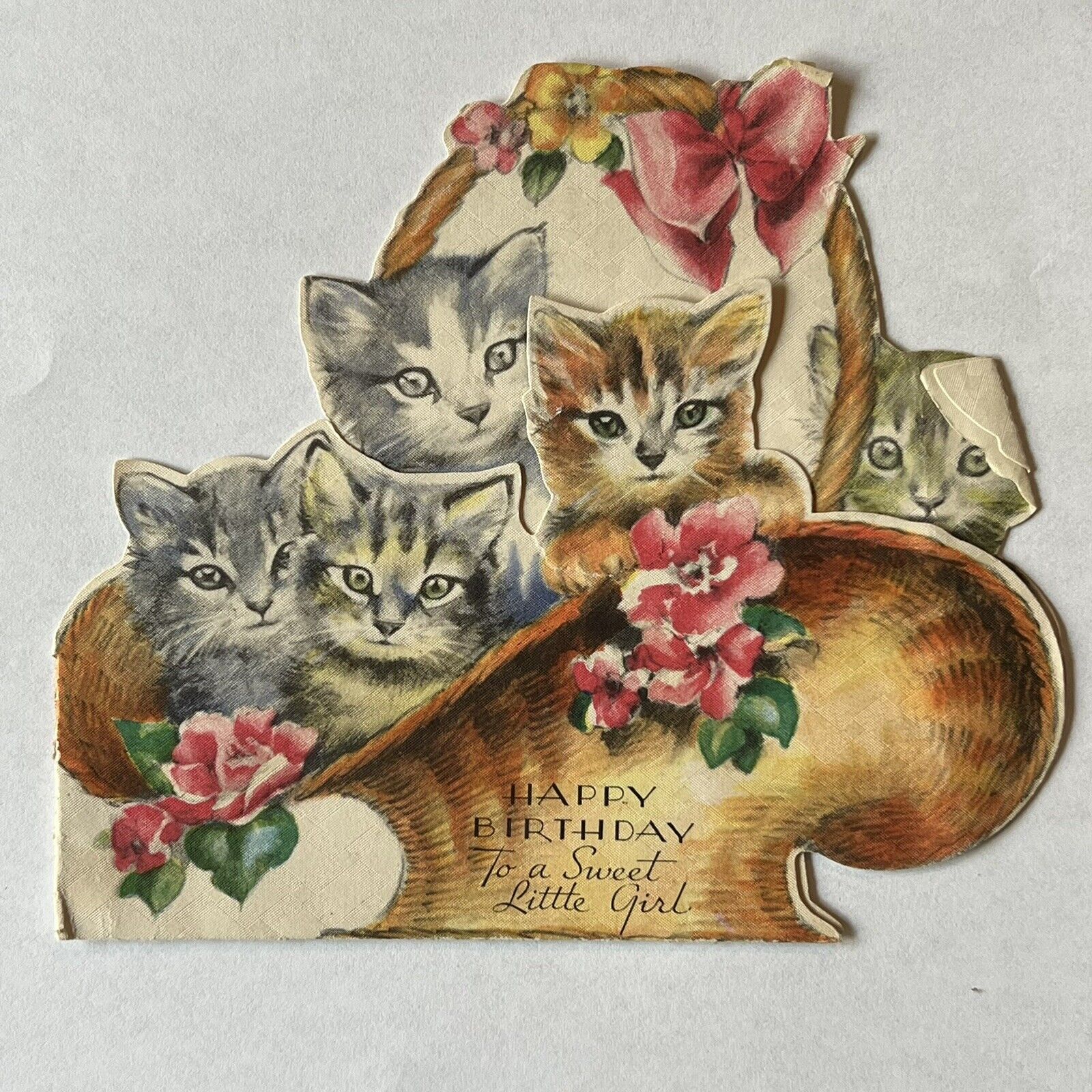 ANTIQUE HAMPTON 2037 HAPPY BIRTHDAY GREETINGS CARD SHAPED OUT OF CATS