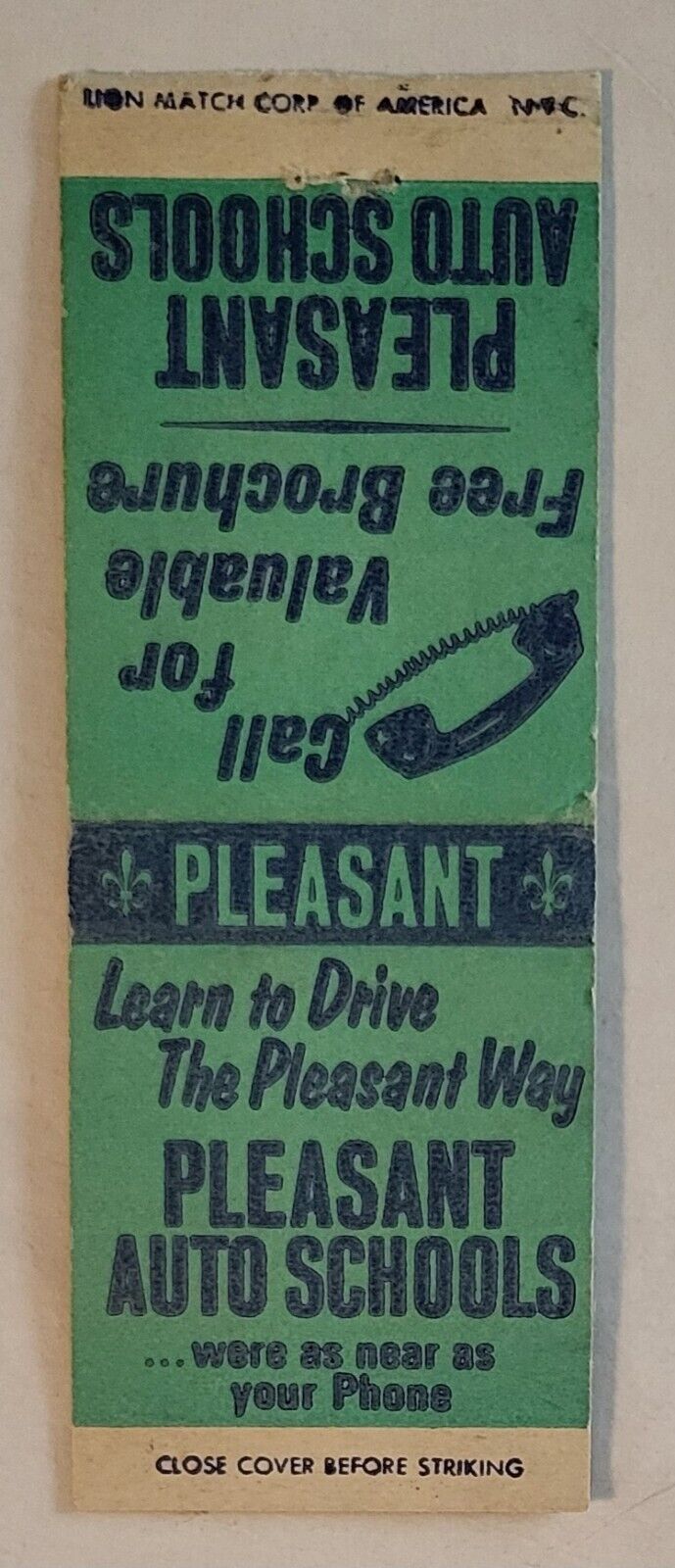Vintage Matchbook Cover....Pleasant Auto/Driving Schools of Massachusetts