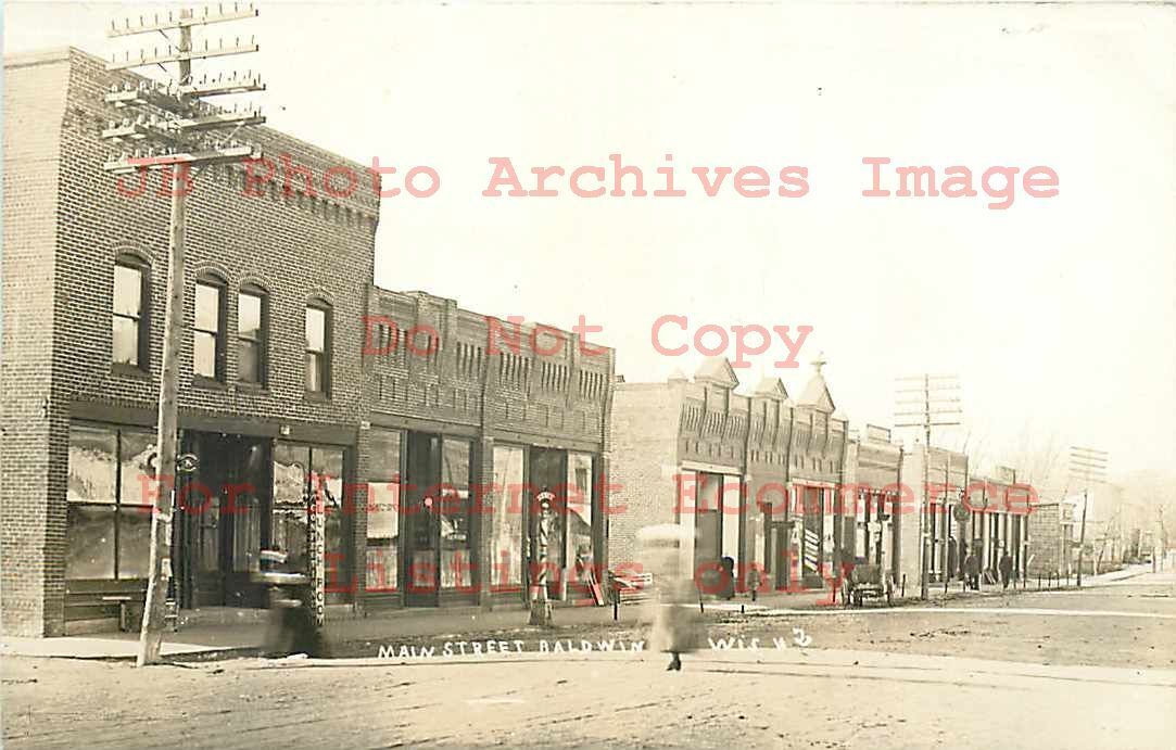 WI, Baldwin, Wisconsin, RPPC, Main Street, Business Section, Hansen Photo