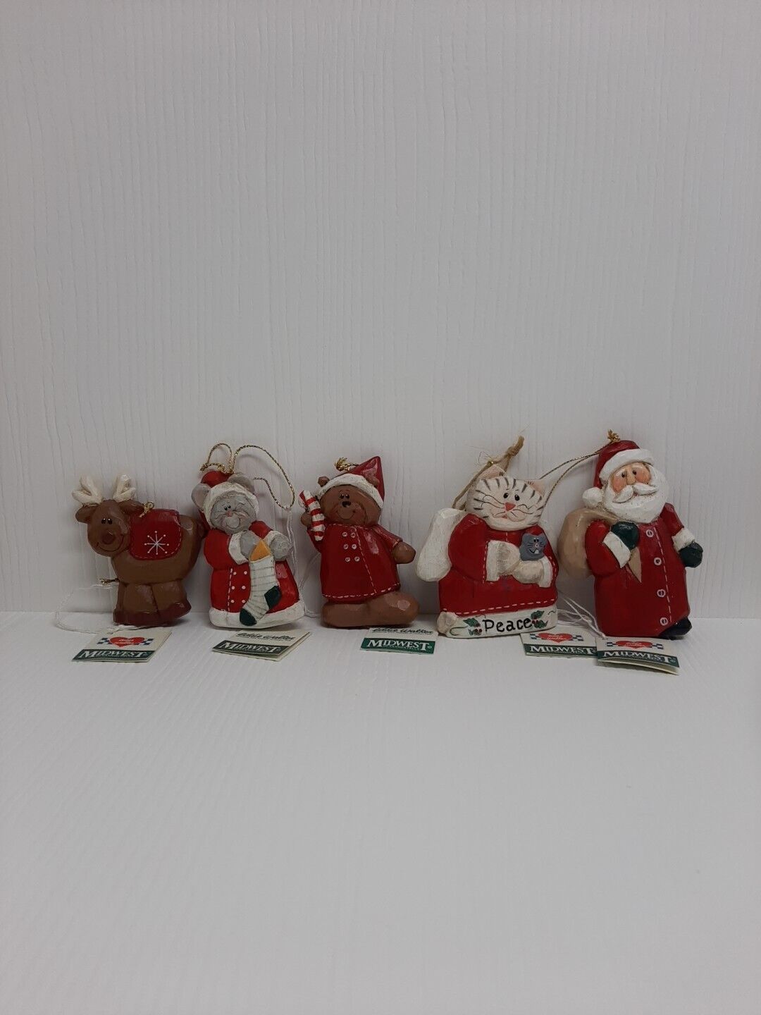 Vintage Eddie Walker Midwest Set Of 5 Figurine Christmas Tree Ornaments Resin 