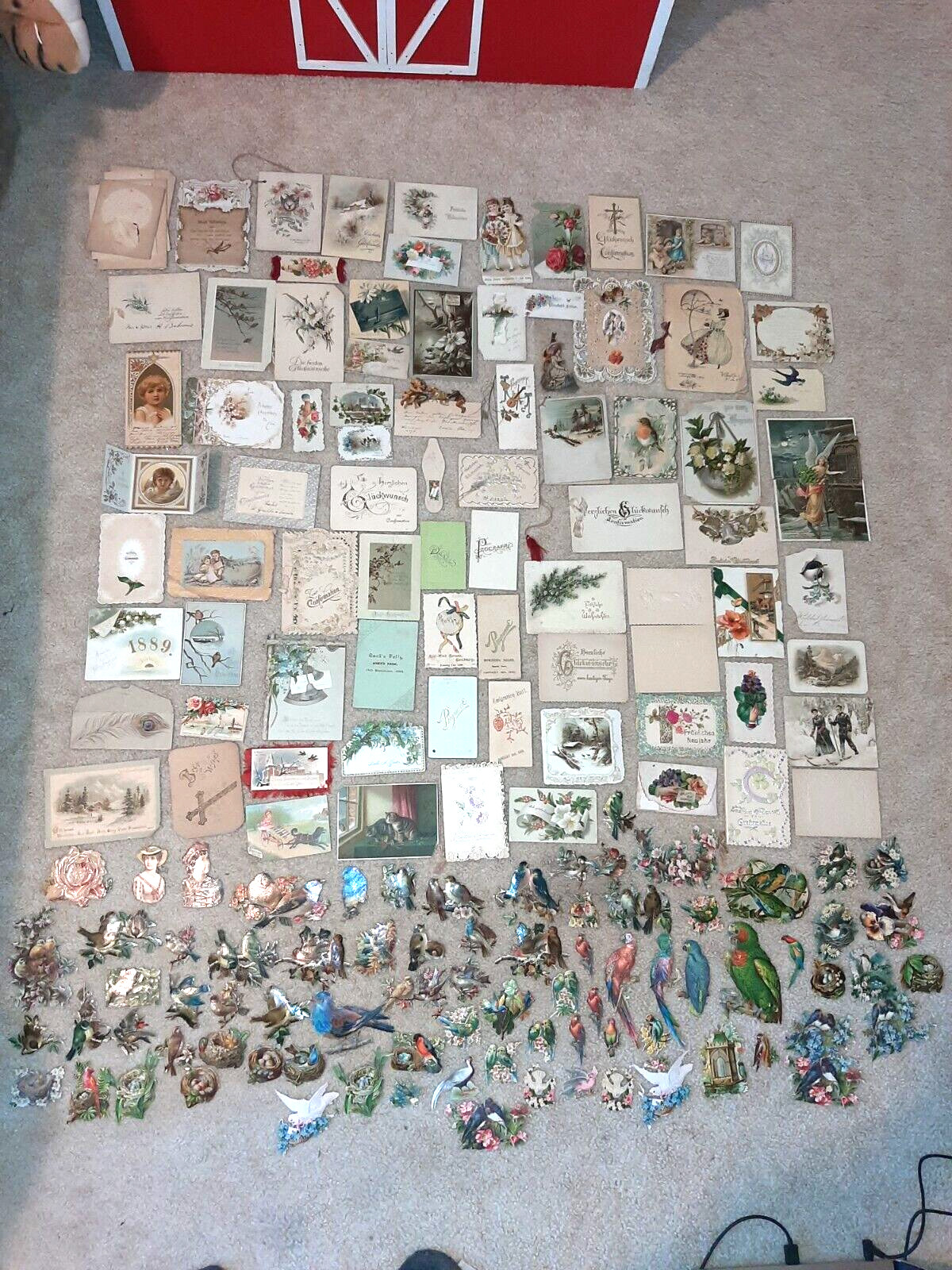 huge lot 150 pieces of Victorian ephemera greeting cards diecuts