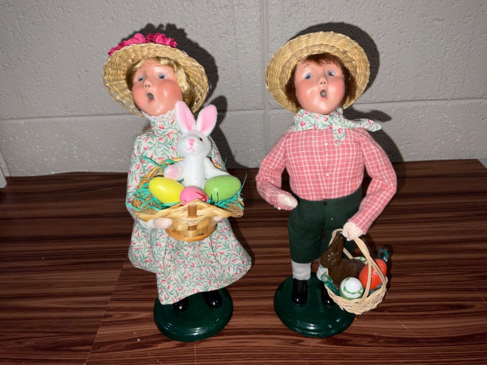 BYERS CHOICE EASTER BOY WITH CHOCOLATE BUNNY AND EASTER BASKET, 2010, RETIRED 