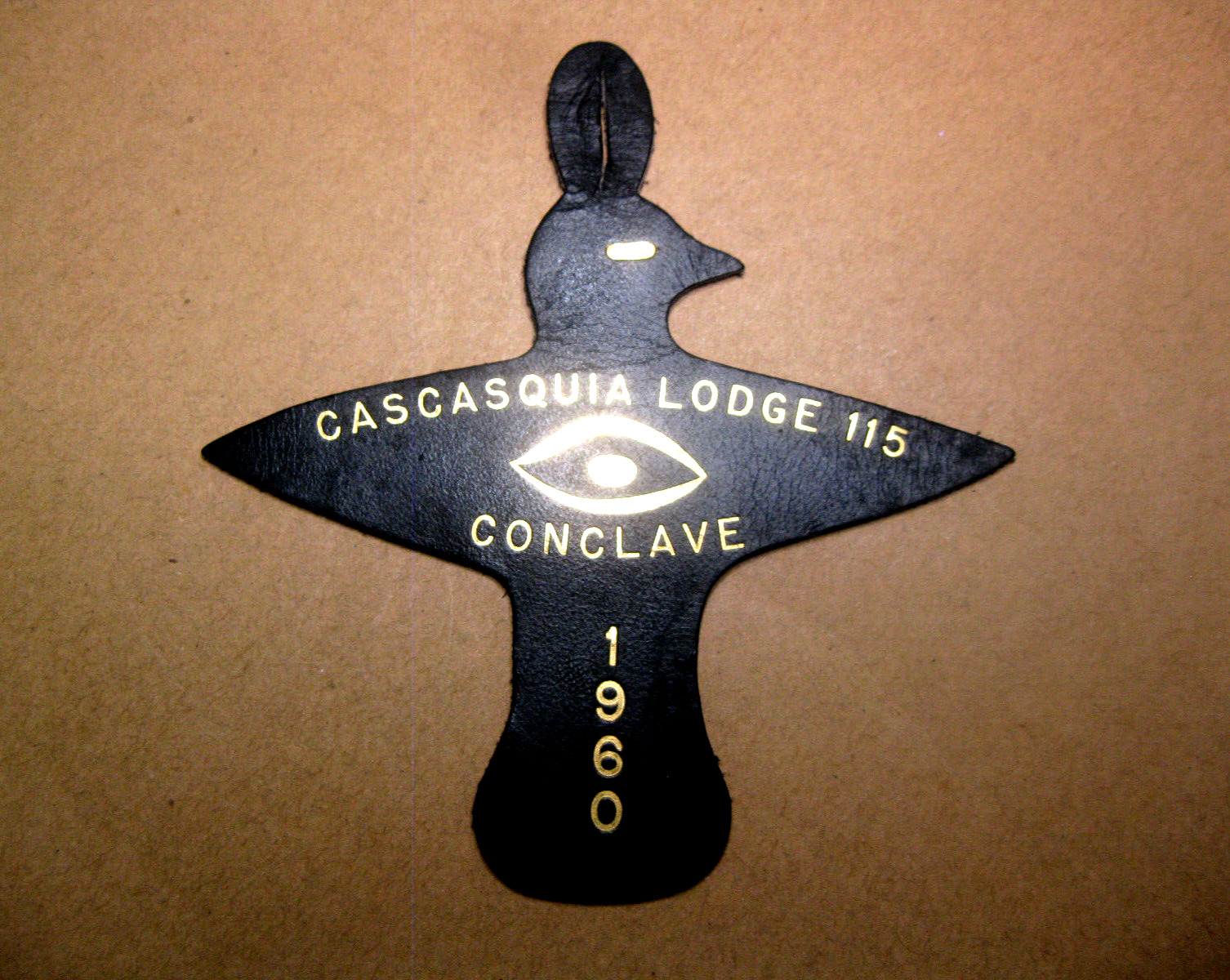 Vintage 1960 Boy Scout Cascasquia Lodge 115 Concave Black Leather Bird Patch