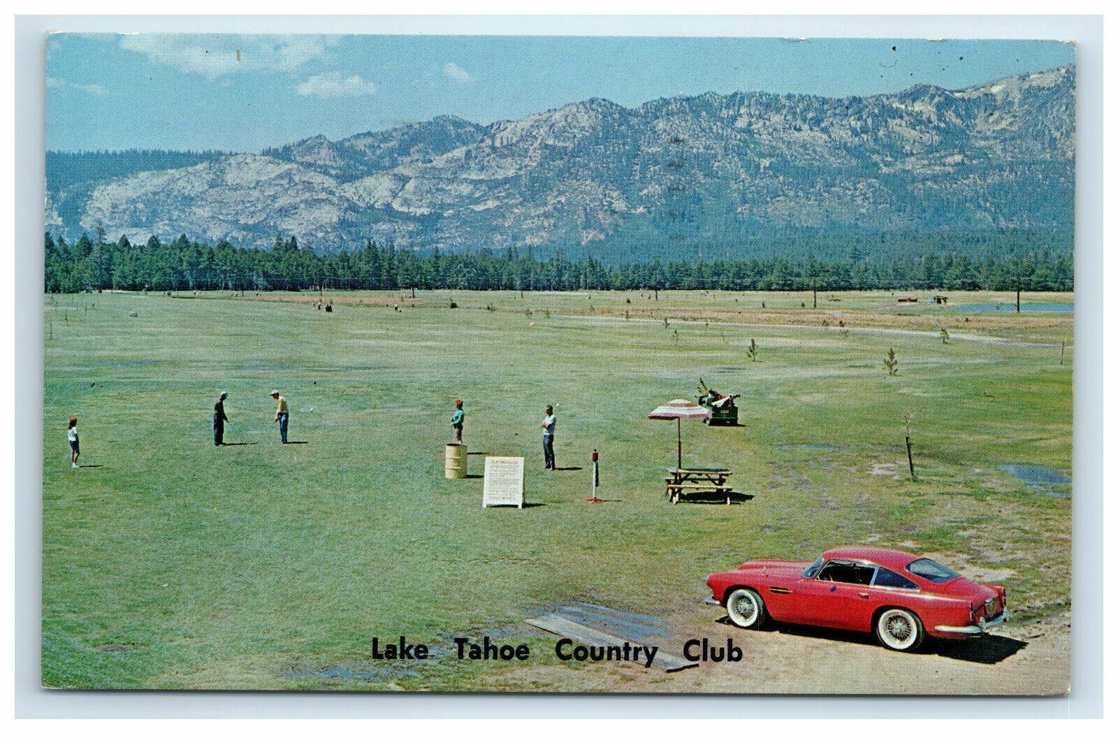 1968 Lake Tahoe Country Club Postcard Golf Golfing Golfers Classic Car
