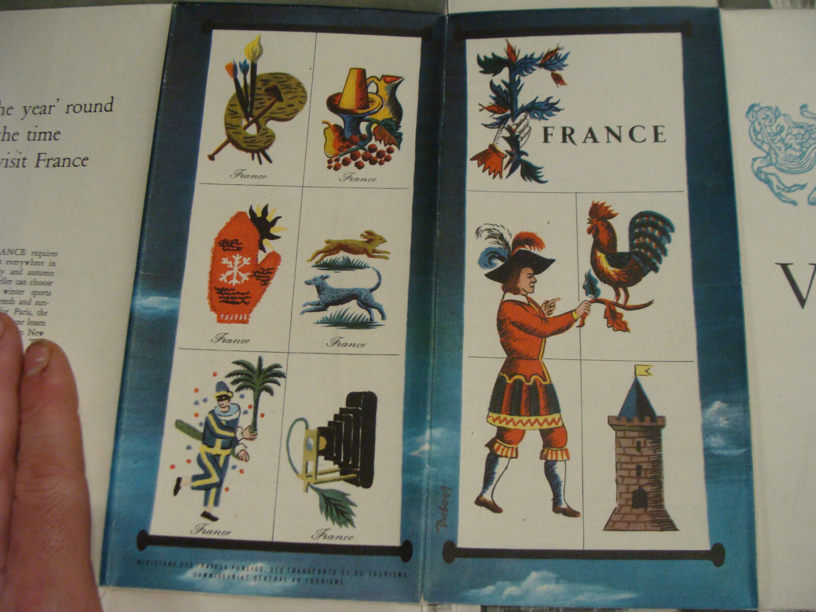  GREAT VINTAGE  brochure: FRANCE w MAP, cover art by DUGOIS some creasing, CLEAN