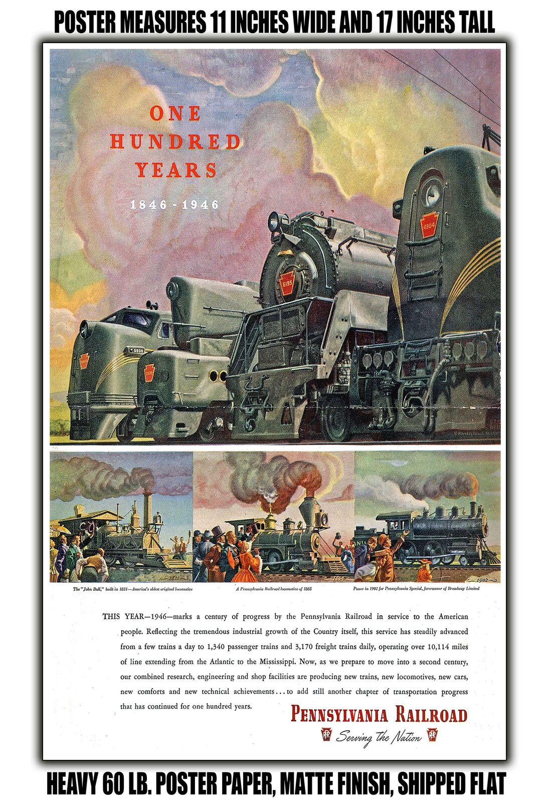 11x17 POSTER - 1946 One Hundred Years 1846 1946 Pennsylvania Railroad