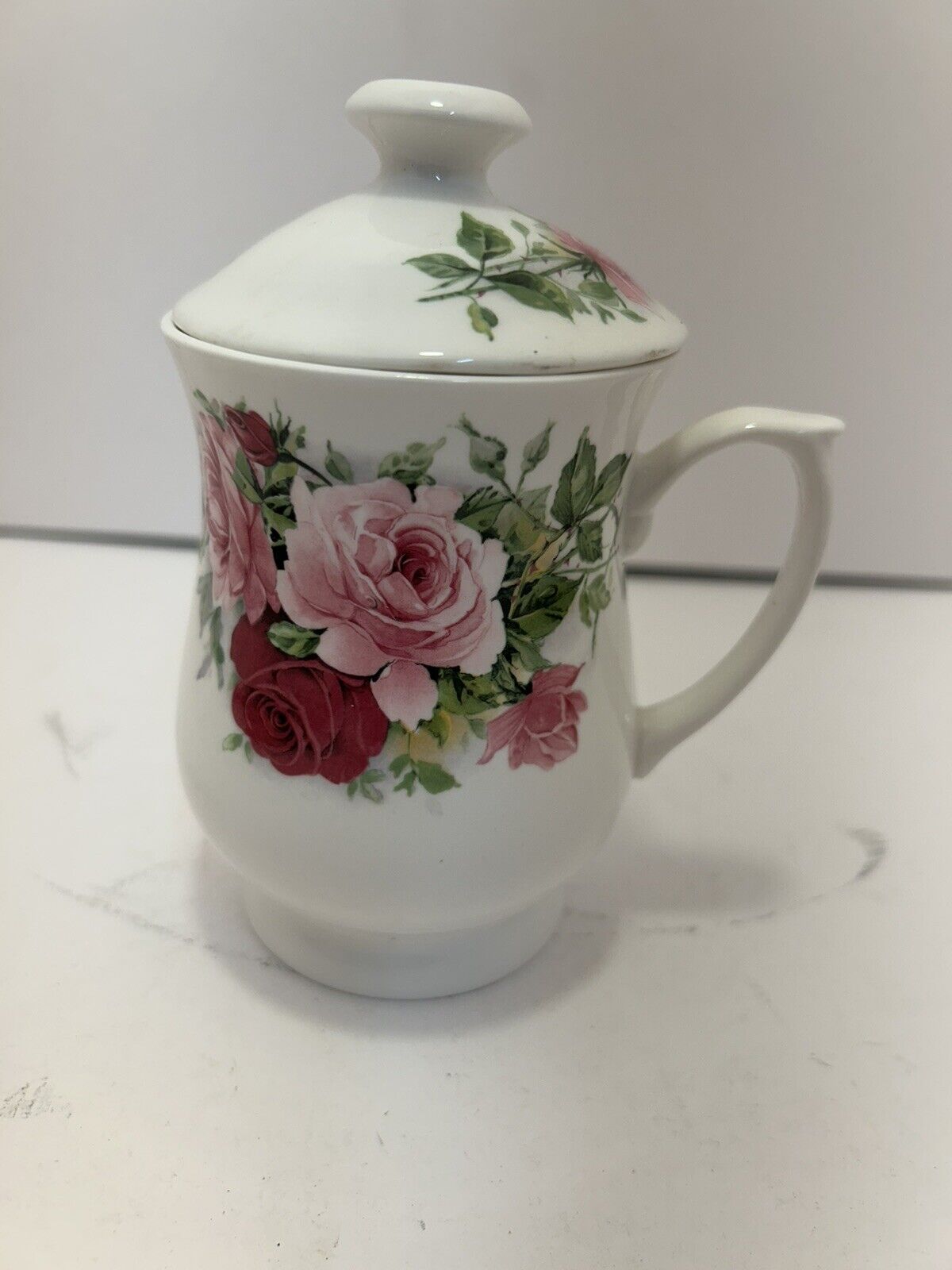 Vintage Lidded Tea Cup Allyn Nelson England Fine Bone China Pink Roses