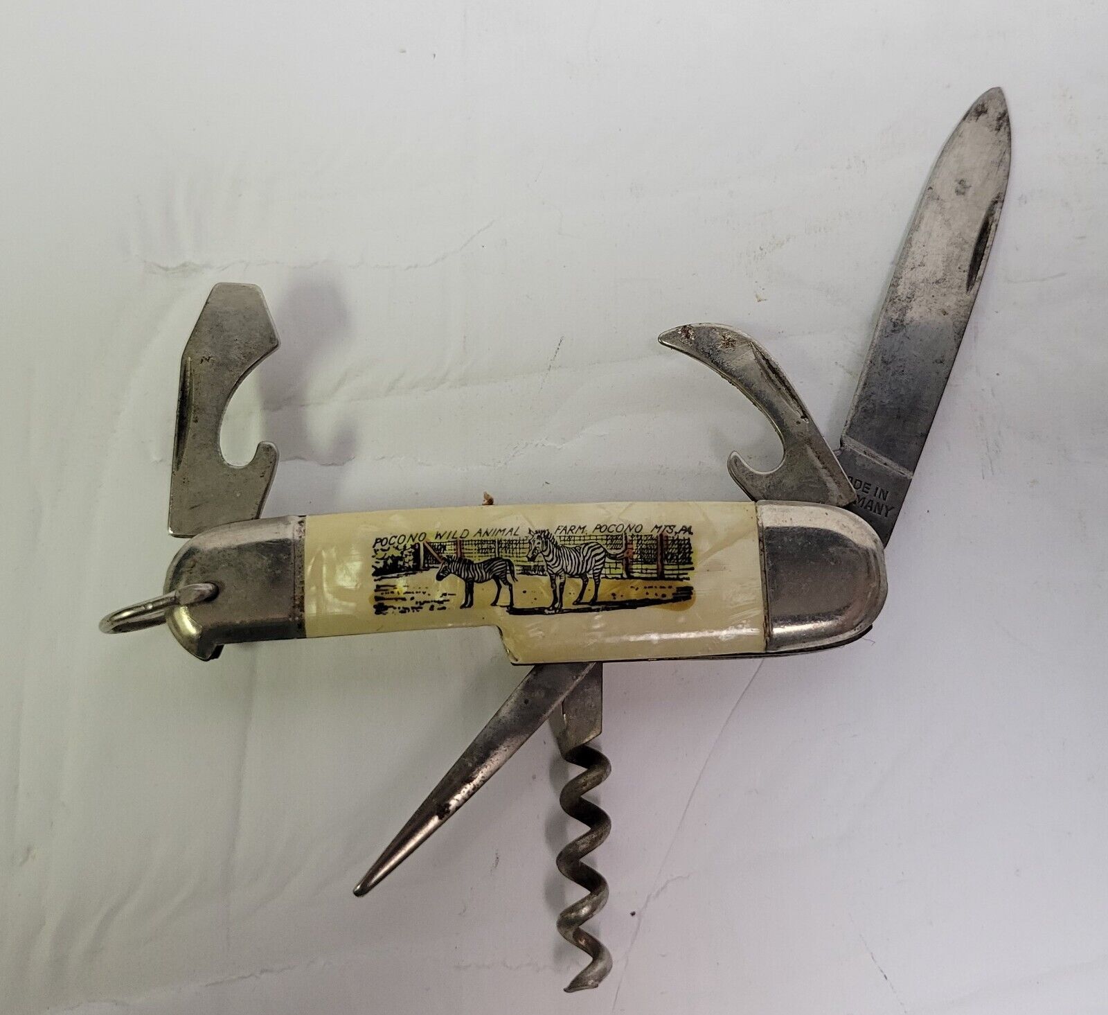 Vtg 1950 s Pocono Wild Animal Farm Souvenir 5 Blade Pocket Knife Made in Germany